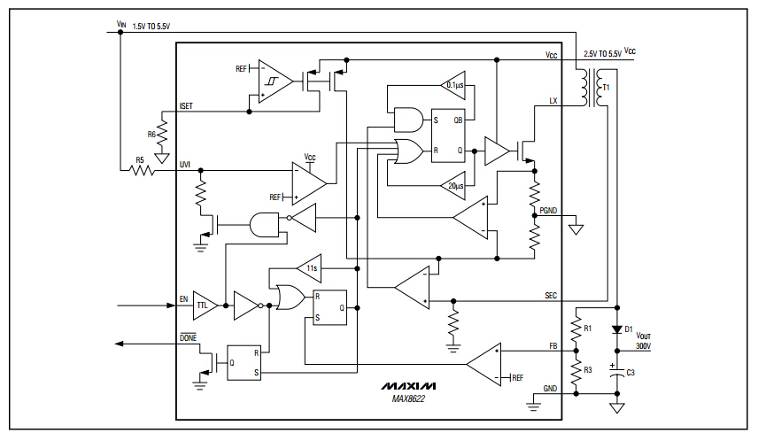 MAX8622 用于數碼產品的可快速充電氙閃光燈充電器