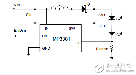 mp3301 1.3mhz 700mA的固定頻率步進為多達10個白光LED驅動