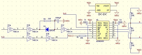 采用74HC14和RC電路實現