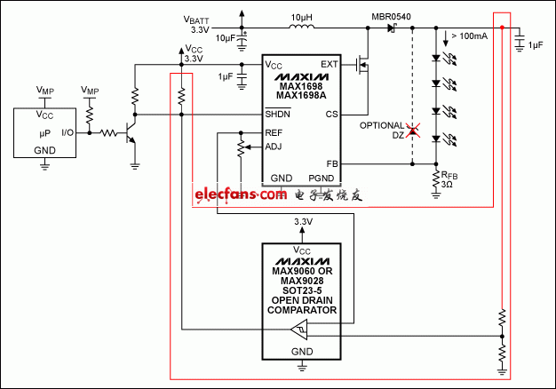 Figure 4. Better yet, this tiny comparator protects the Figure 1 circuit, dissipates little power, and requires little space on the pc board.