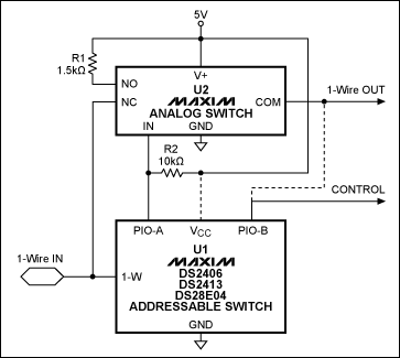 Figure 7. Partial DS2409 emulation circuit . U1 could be a DS2406, DS2413 or DS28E04.