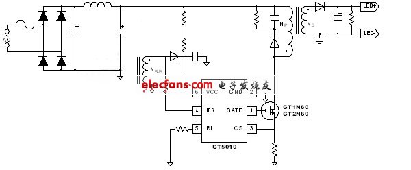 圖一、聚辰GT5010 LED線(xiàn)路示意圖。(電子系統(tǒng)設(shè)計(jì))