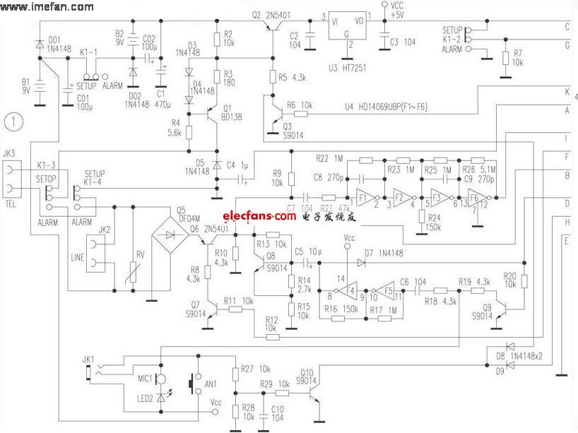 ANWEI1020電話自動撥號器整機電路