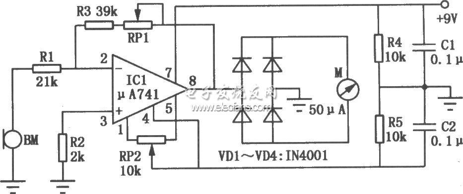 基于μA741的環境噪聲監測儀電路圖