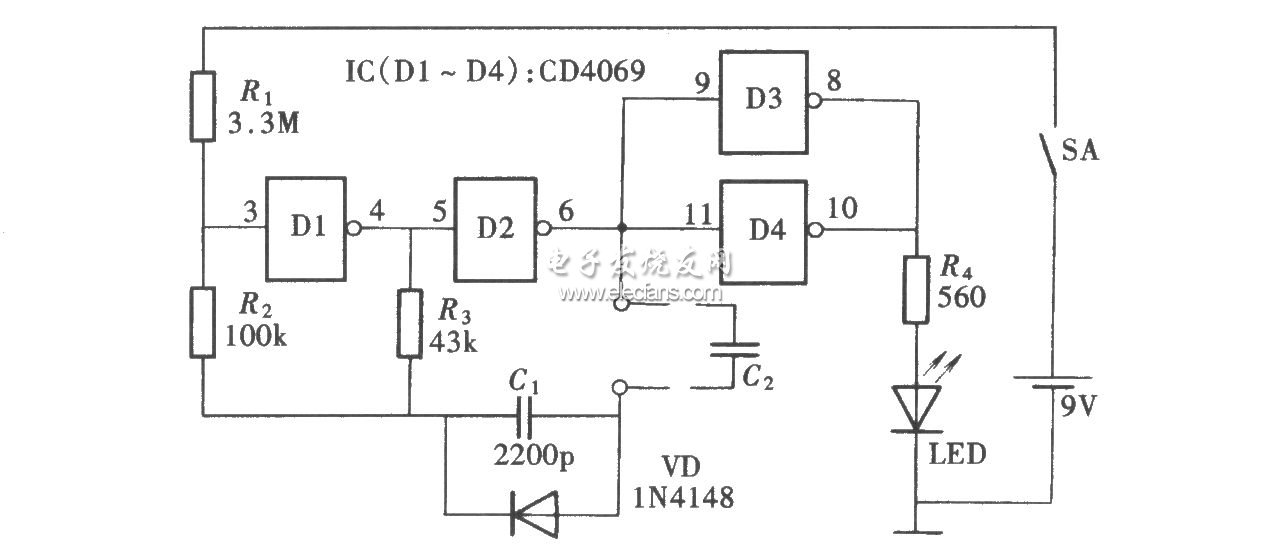 基于CD4069的電容鑒別儀電路