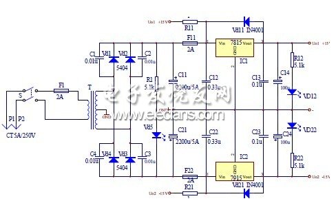 7815和7915構(gòu)成的過流與直流過流保護(hù)電路