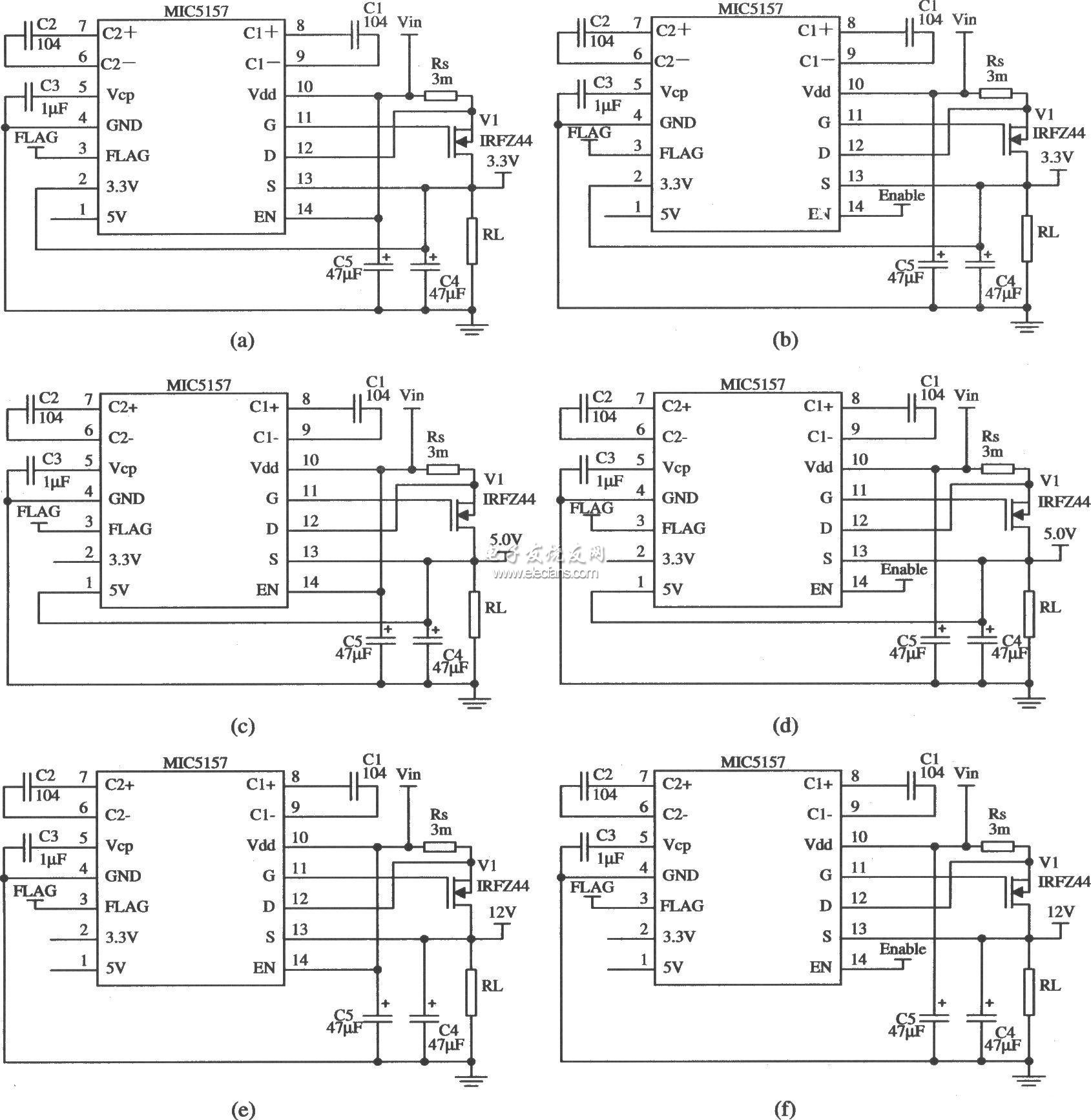 基于MIC5157的三輸出穩壓器電路