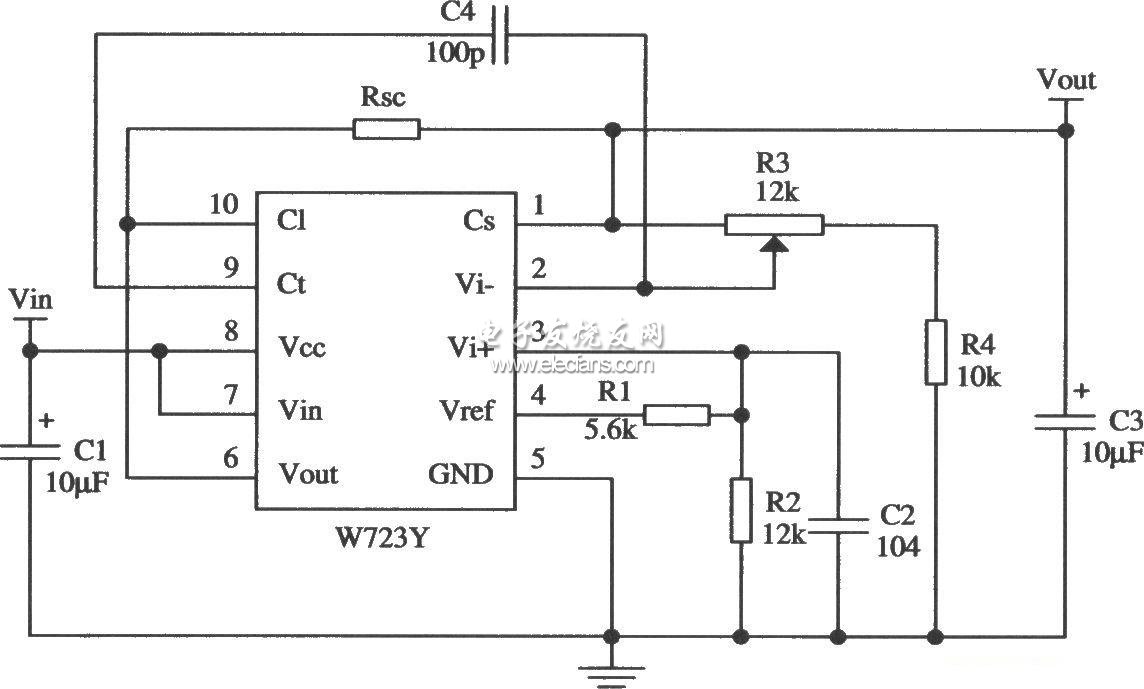 基于W723的正集成穩(wěn)壓器應用電路