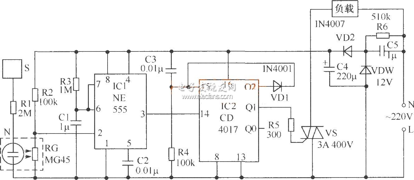 光電耦合器構成的觸摸開關電路