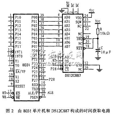 8031單片機(jī)和 DS12C887構(gòu)成的時間獲取電路圖