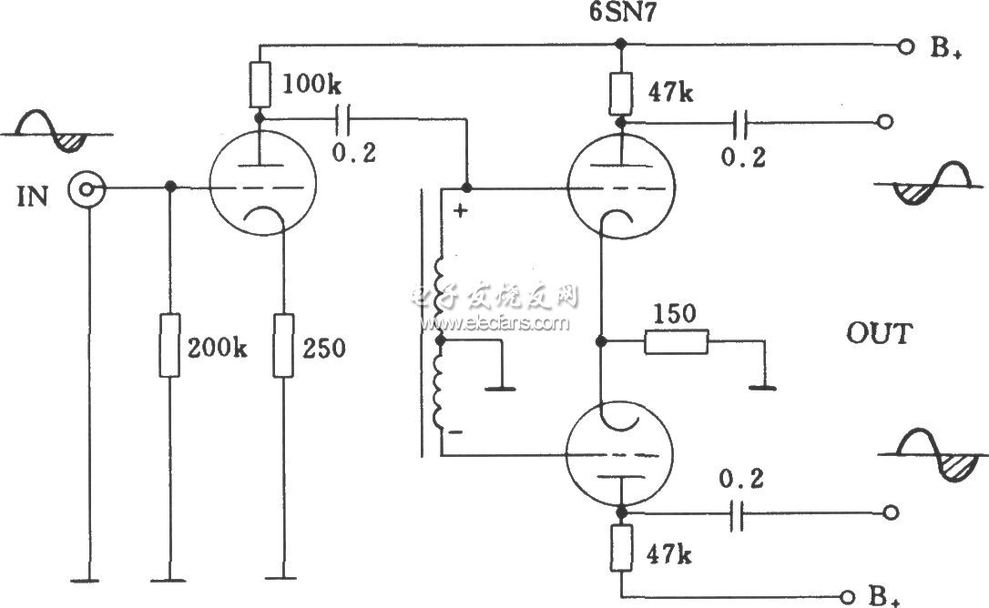 電子管扼流圈倒相電路