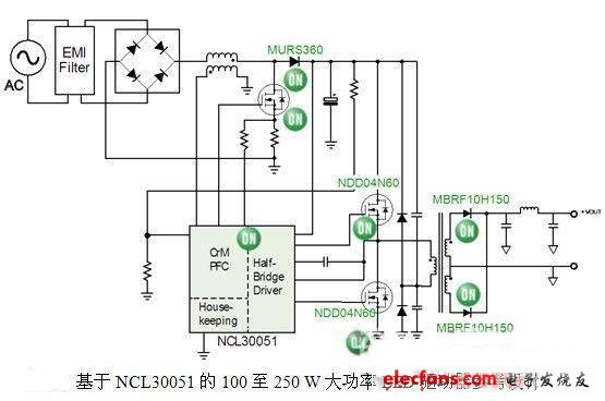 NCL30051構成的大功率LED驅動器電路