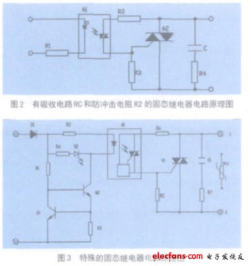 RC 吸收電路和防沖擊電阻R2 固態繼電器原理圖