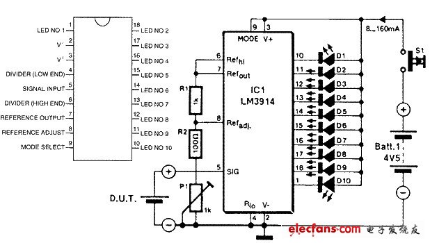 光柱LED測(cè)試儀電路