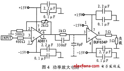 AD811和BUF634構成的功率放大電路