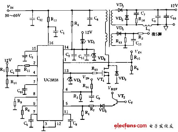 基于UC3828的正激式變換器電路圖