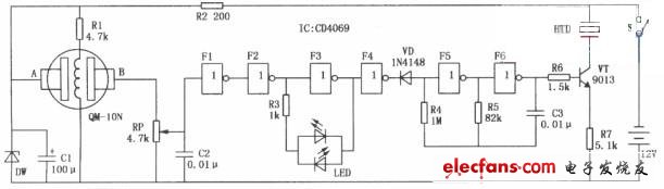 CD4069構成的沼氣泄漏報警器電路