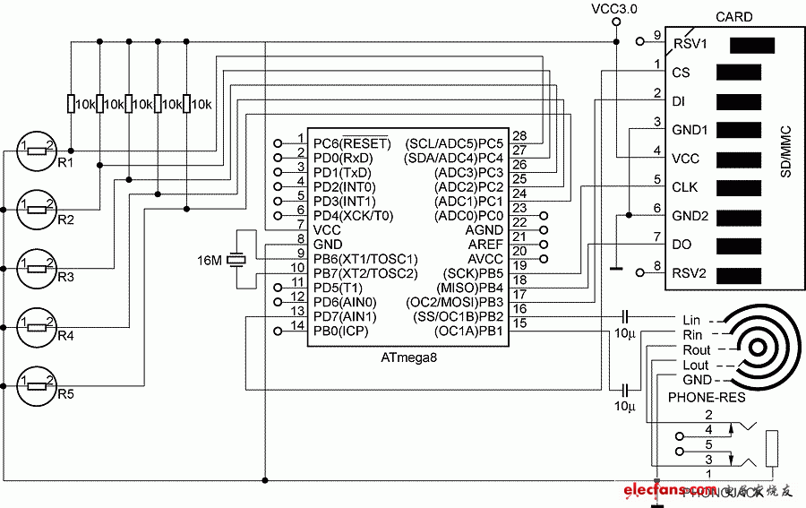 采用AVR M8單片機的電路原理圖