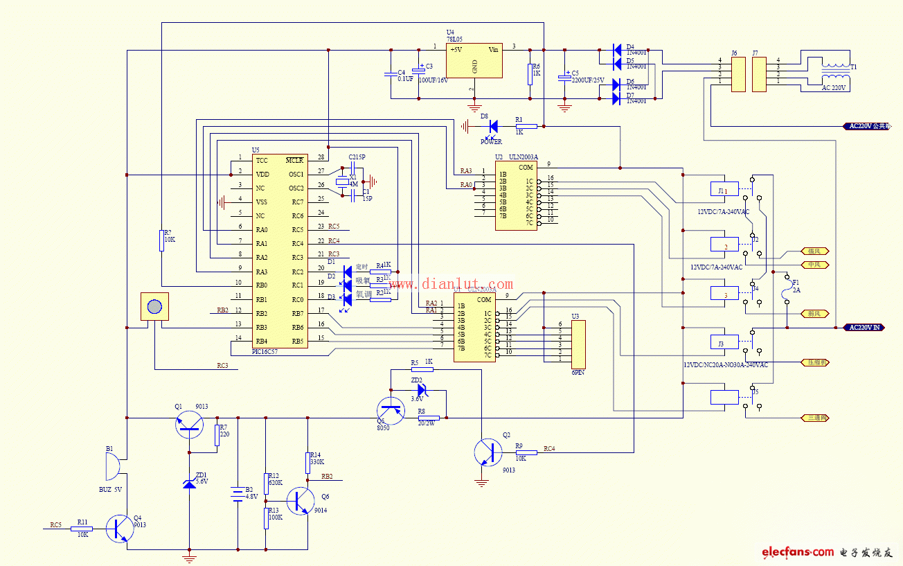 PIC16C57構成的吸氧機電路