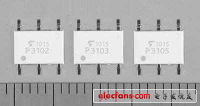 2.54SOP6封裝中的高ION光控繼電器產品照片: TLP310x系列。