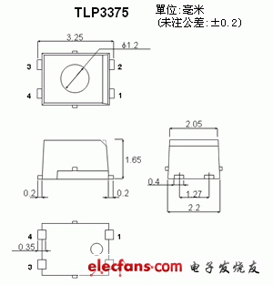 小型光繼電器輪廓說(shuō)明圖: TLP3375.