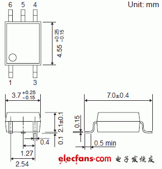 保證在 125 度條件下運行的 3.3V/5V 驅動高速邏輯 IC 耦合器輪廓說明圖: TLP2366.