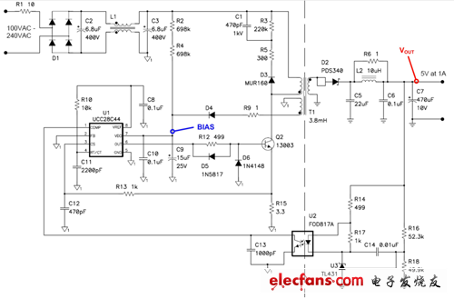 這種5V/5W反向通過限制峰值變壓器電流實現功率限制