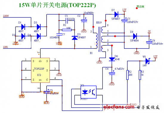 單片TOP223系列開關電源工作原理