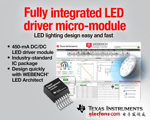 德州儀器推出兩款全面集成型LED驅動器微型模塊