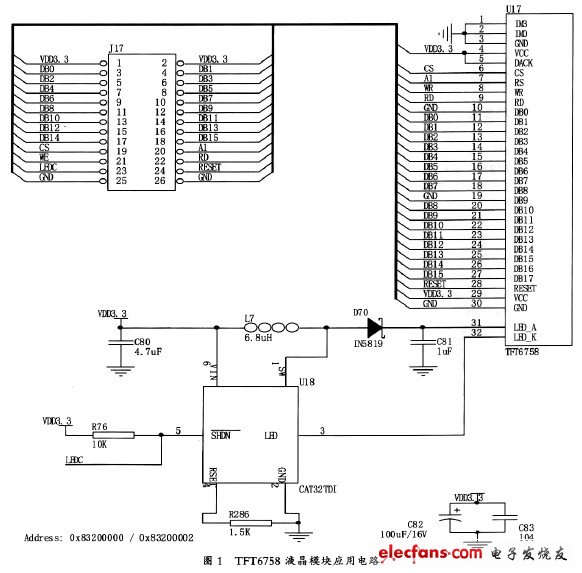 TFT6758液晶模塊應用電路