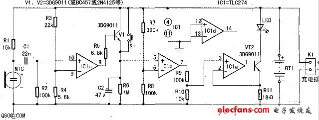 聲控延時LED燈控制電路原路圖