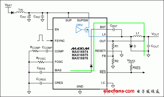 圖3. 自舉電容充電通路(綠色)