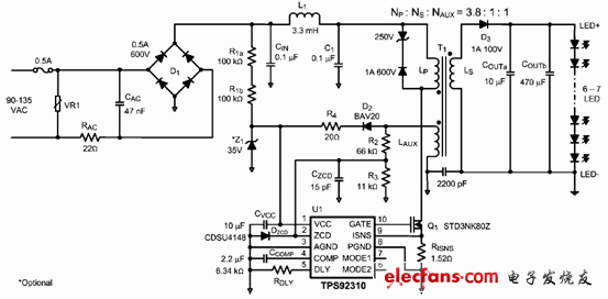 TPS92310大功率LED驅動器的典型應用電路圖