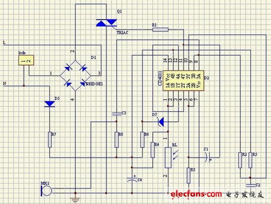 電容降壓式聲控LED燈電路總原理圖