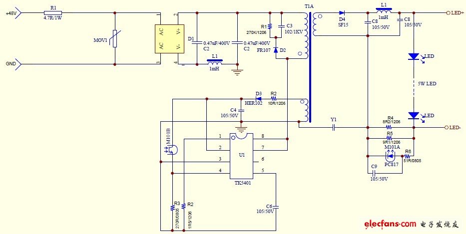 5W LED驅動電源電路圖