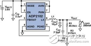 使用控制電壓 VC進行ADP2102的動態電壓調整