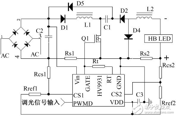 圖2 基于HV9931 的LED 路燈驅(qū)動(dòng)電路