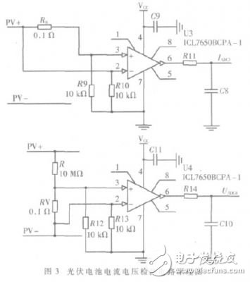 光伏電池電流和電壓檢測電路的設計原理圖