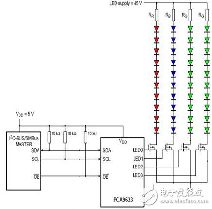 用PCA9633控制亮度調示意圖