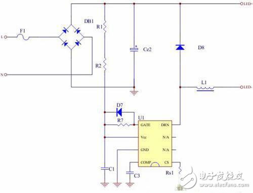 圖2：全閉環(huán)非隔離降壓恒流18WLED日光燈驅(qū)動(dòng)電源示意圖