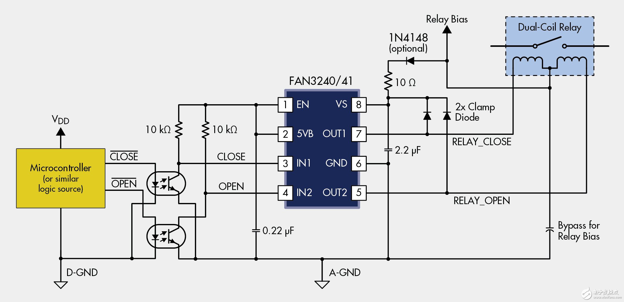 圖3：帶有內置偏壓電源的繼電器驅動器