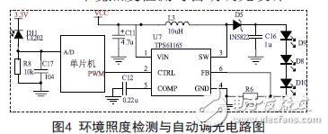 環(huán)境照度檢測(cè)與自動(dòng)調(diào)光電路圖