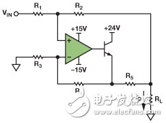 　圖1. 改進型Howland電流源驅(qū)動接地負(fù)載。