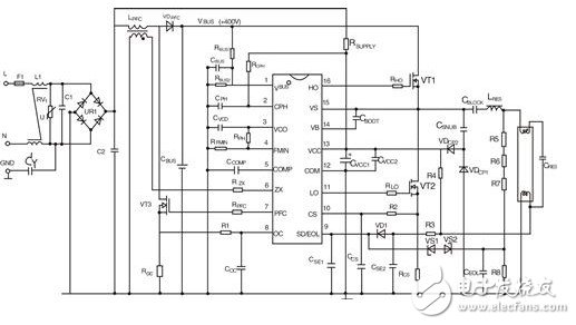 采用IRS2168D的高功率因數熒光燈電子鎮流器電路