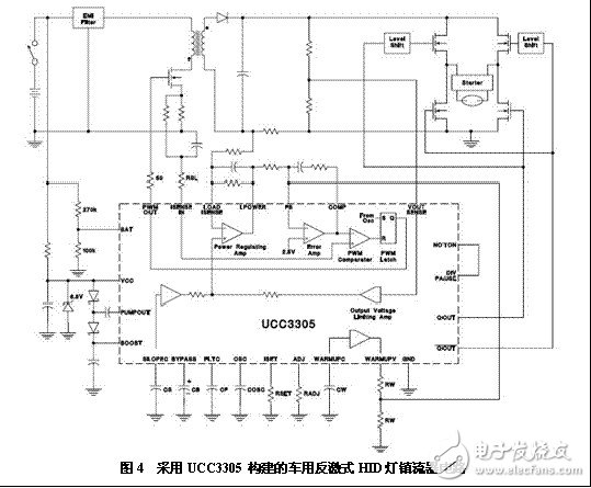 采用UC3305構建的車用反激式HID燈鎮流器電路