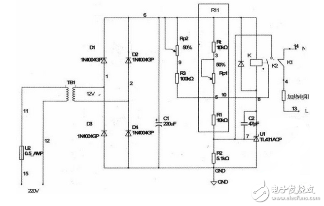 TL431可變分壓型穩壓溫控集成電路圖