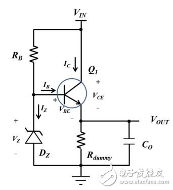 圖3：具有虛擬負載電阻器的串聯穩壓器