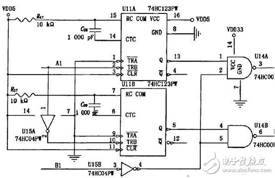 圖2 旋轉編碼器采集電路中的一路。