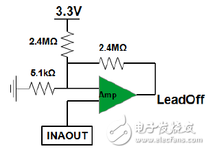 儀表放大器輸出連接至導聯脫落檢測電路的輸入端