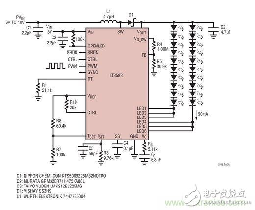 LED驅動器用于30個白光LED